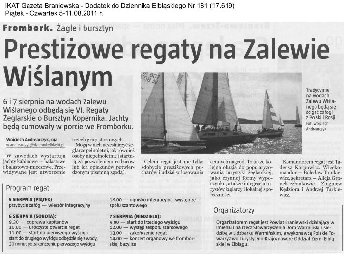 Prestiżowe regaty na Zalewie Wiślanym