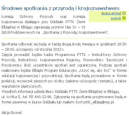 Środowe spotkania z przyrodą i krajoznawstwem