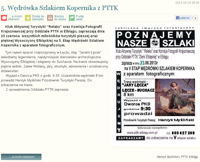 5. Wędrówka Szlakiem Kopernika z PTTK